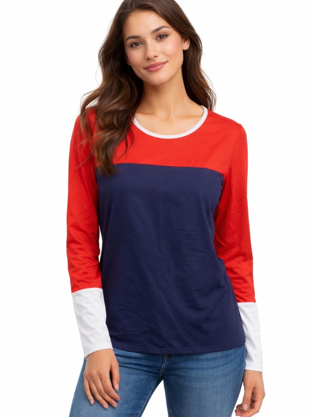 Lands’ End Top Red White Blue long sleeve size small